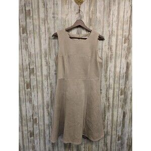 Calvin Klein Faux Suede Dress Cream Fit & Flare Heavy Career Sleeveless Size 8